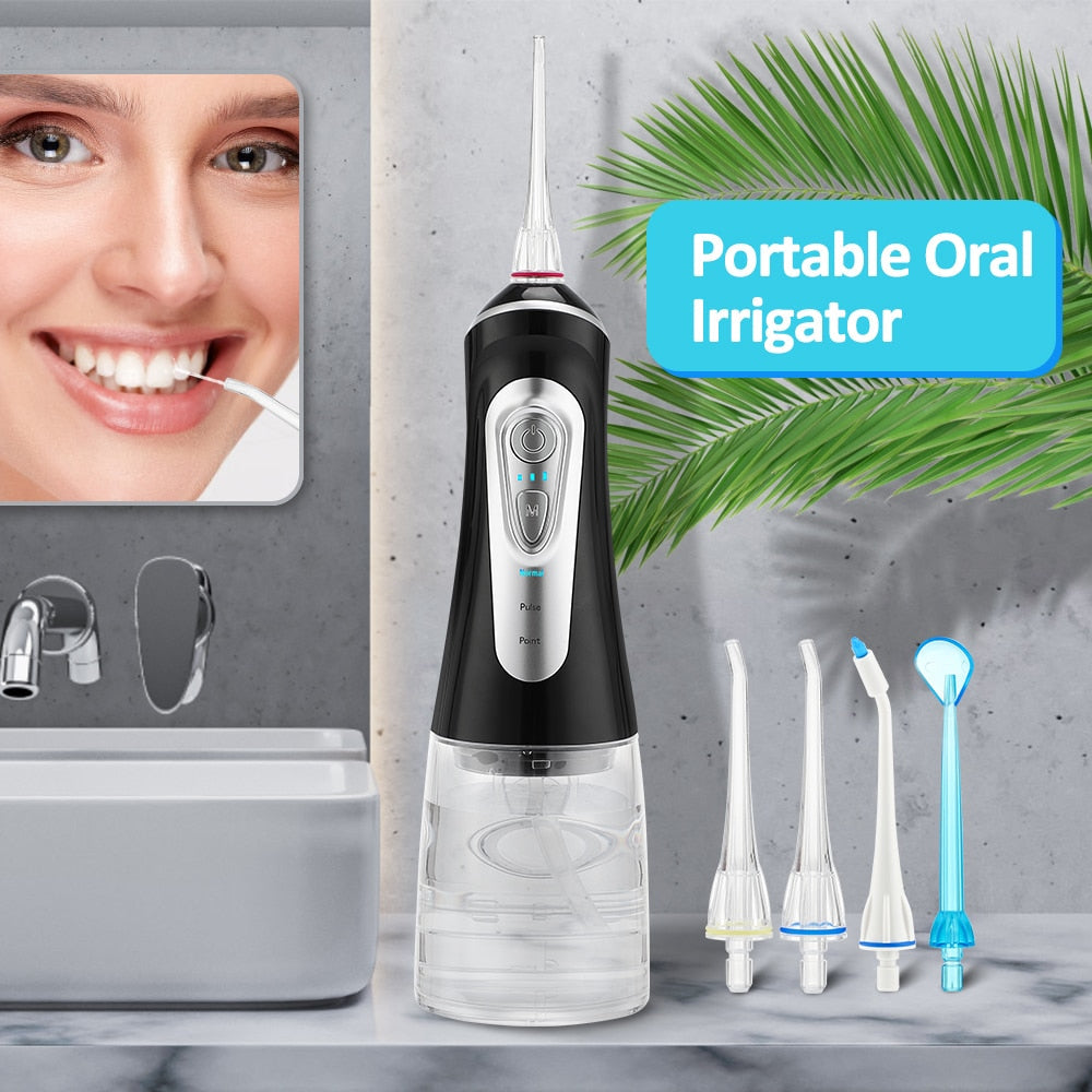 360° Rotation Nozzles Water Flosser with multiple nozzles and a sleek design, ideal for effective dental care.