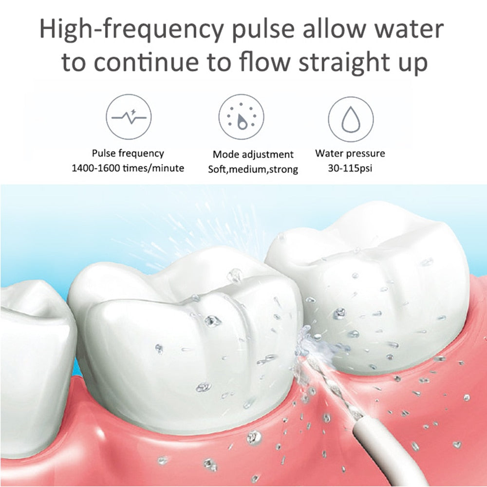 360° Rotation Nozzles Water Flosser with multiple nozzles and a sleek design, ideal for effective dental care.