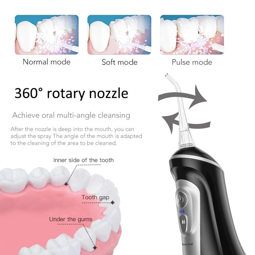 360° Rotation Nozzles Water Flosser with multiple nozzles and a sleek design, ideal for effective dental care.