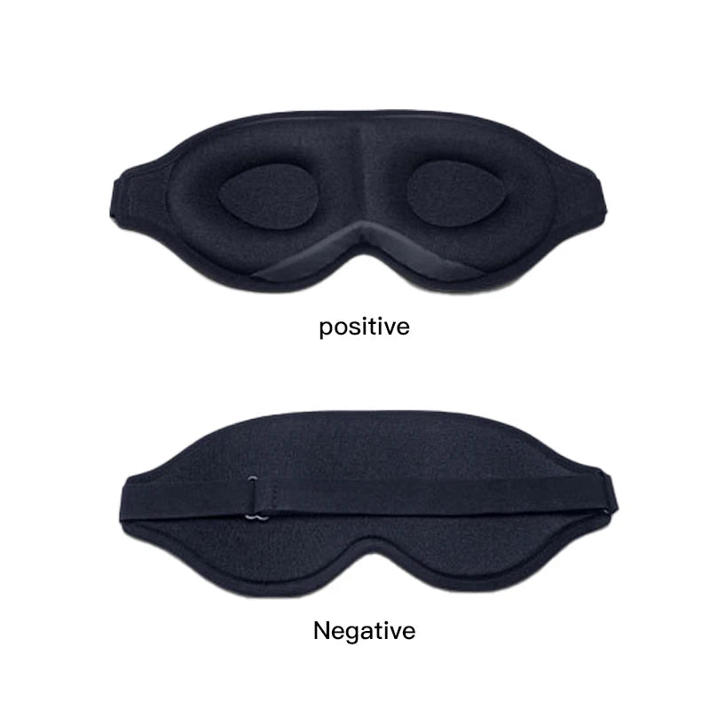 3D Portable Soft Eye Mask in black, designed for comfortable sleep, featuring an ergonomic shape and adjustable strap.