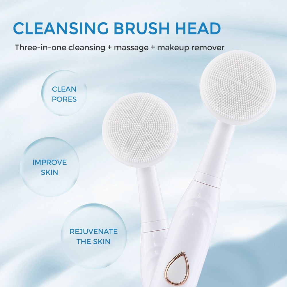 7 in 1 Electric Toothbrush with multiple accessories including toothbrush heads, cleansing brush, and massage stick, designed for dental and facial care.