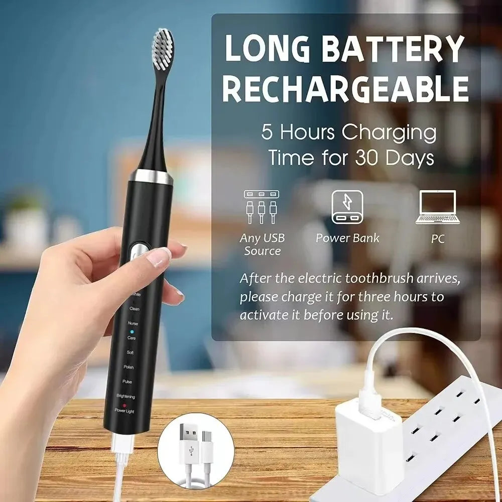 8 Speed Sonic Electric Toothbrush with 4 brush heads and USB charging, designed for effective oral care.