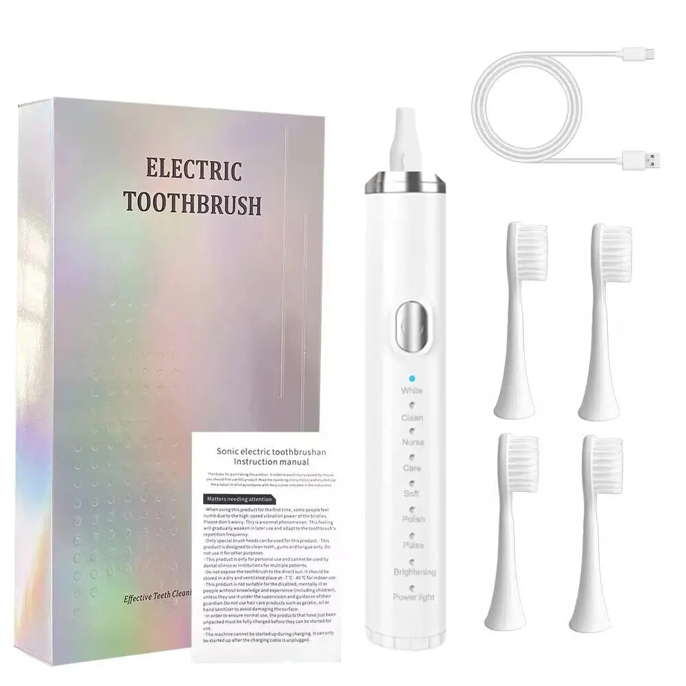 8 Speed Sonic Electric Toothbrush with 4 brush heads and USB charging, designed for effective oral care.