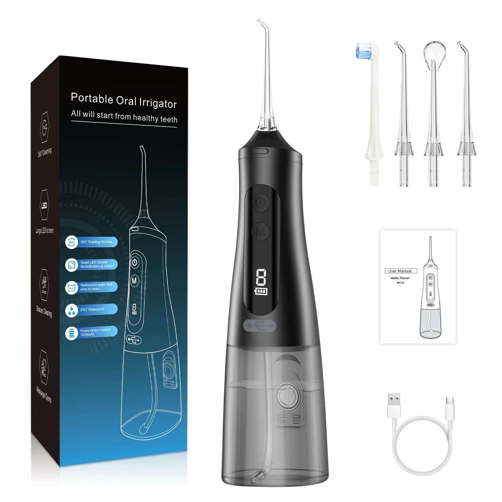 9Mode Portable Oral Irrigator with smart display and detachable water tank, designed for effective dental care.