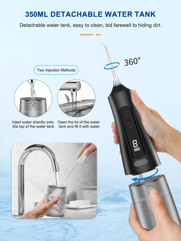 9Mode Portable Oral Irrigator with smart display and detachable water tank, designed for effective dental care.