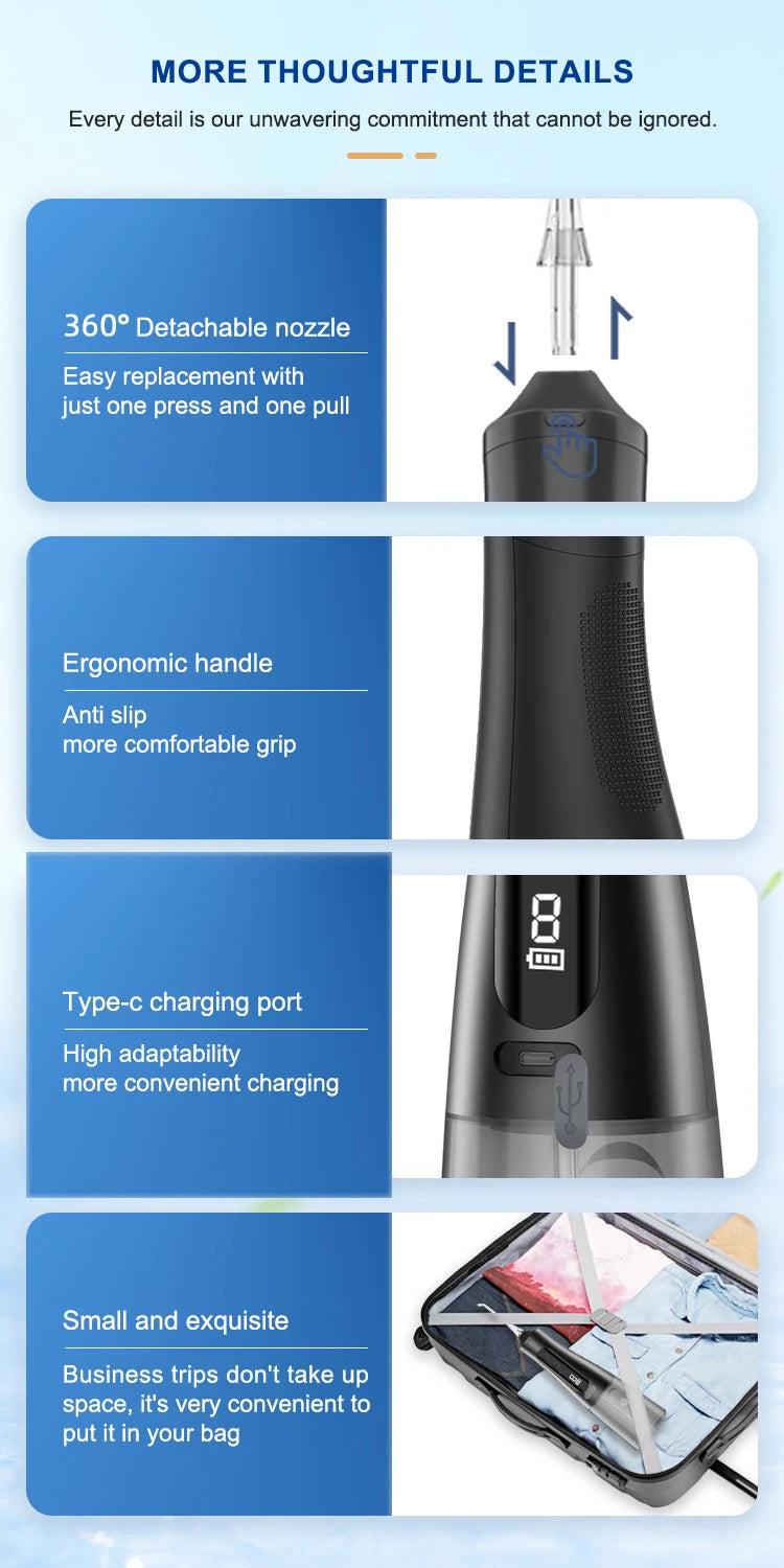 9Mode Portable Oral Irrigator with smart display and detachable water tank, designed for effective dental care.