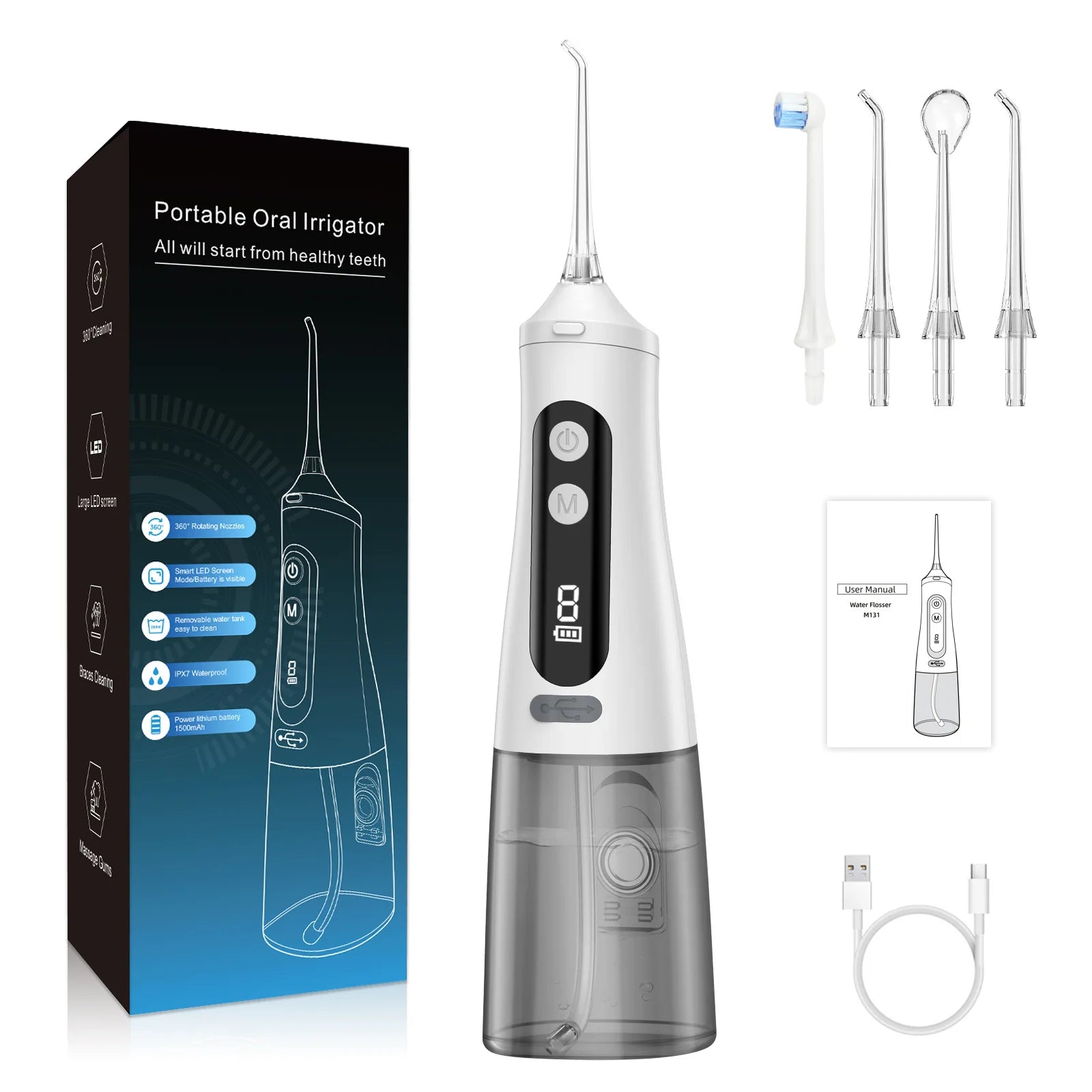 9Mode Portable Oral Irrigator with smart display and detachable water tank, designed for effective dental care.