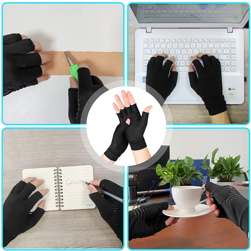 Fingerless gloves in everyday use.