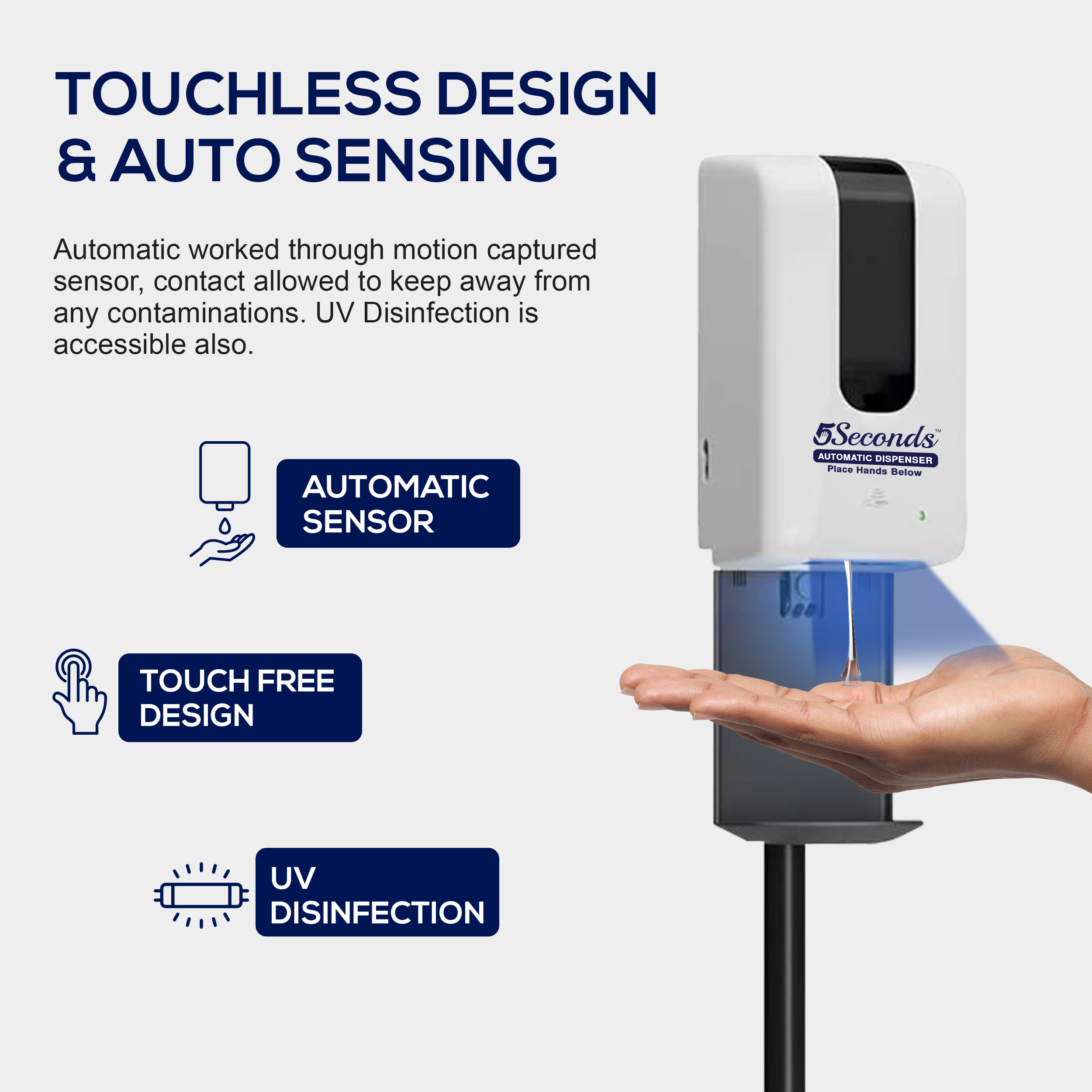 White Automatic Soap Dispenser with a floor stand, showcasing its touch-free sensor and durable ABS plastic design.