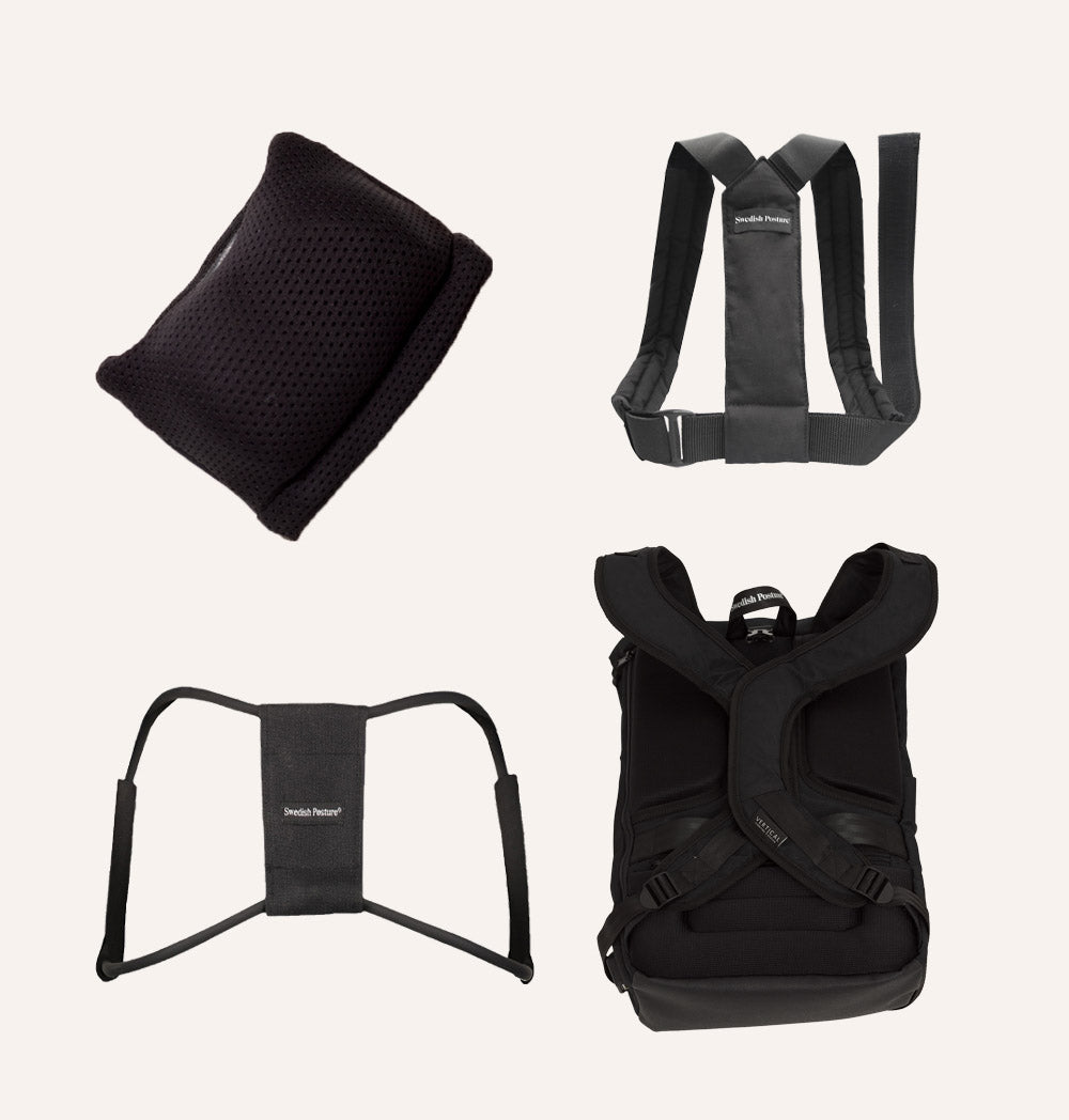 B2B Wellness Smart Kit featuring ergonomic backpack, trainer, wrist support, and posture strap.