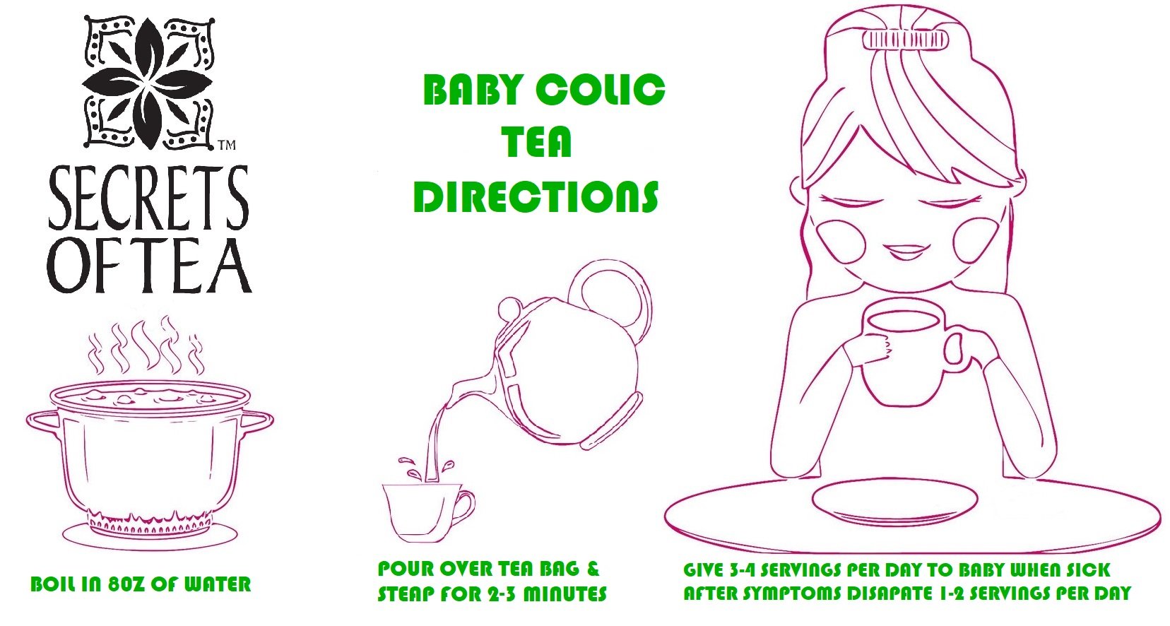 A box of Baby Colic Tea featuring organic ingredients designed for soothing colic and gas in infants.