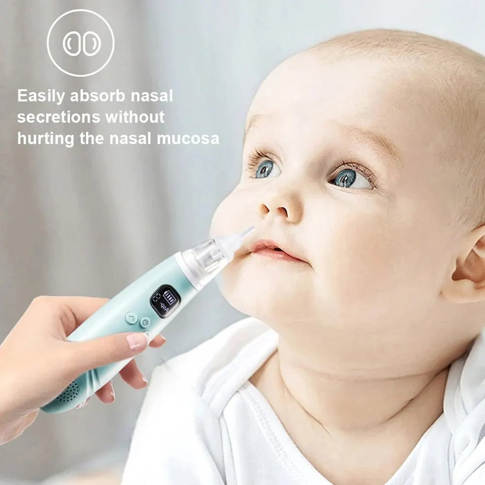 Electric Baby Nose Cleaner with adjustable suction and silicone heads, designed for safe nasal care for infants.