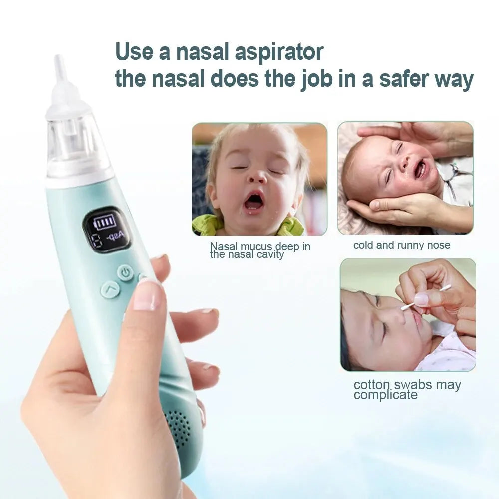 Electric Baby Nose Cleaner with adjustable suction and silicone heads, designed for safe nasal care for infants.