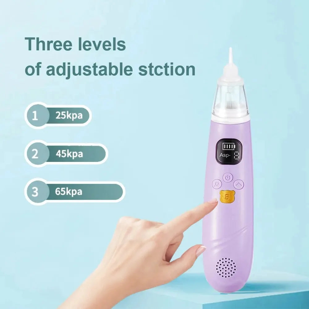 Electric Baby Nose Cleaner with adjustable suction and silicone heads, designed for safe nasal care for infants.