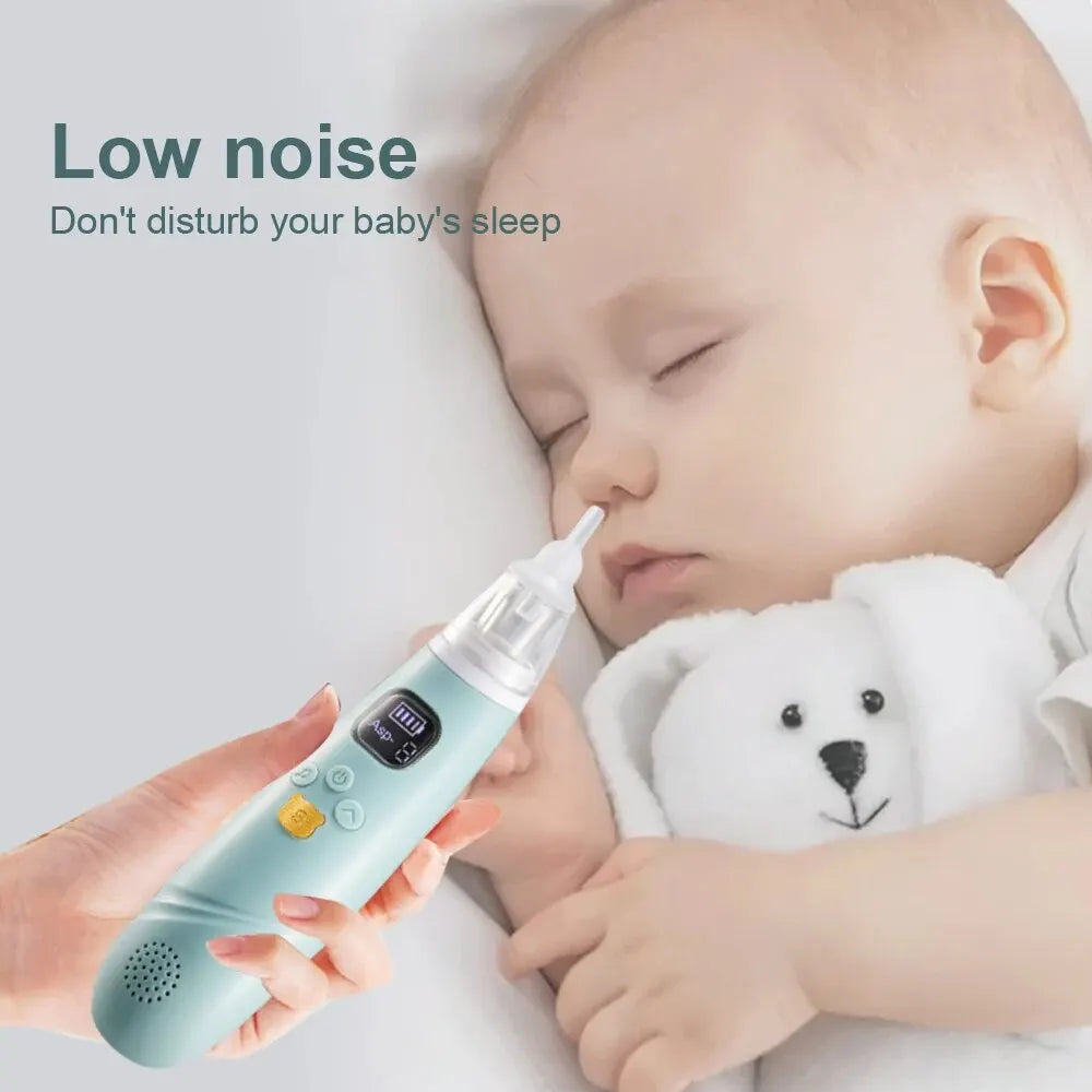 Electric Baby Nose Cleaner with adjustable suction and silicone heads, designed for safe nasal care for infants.