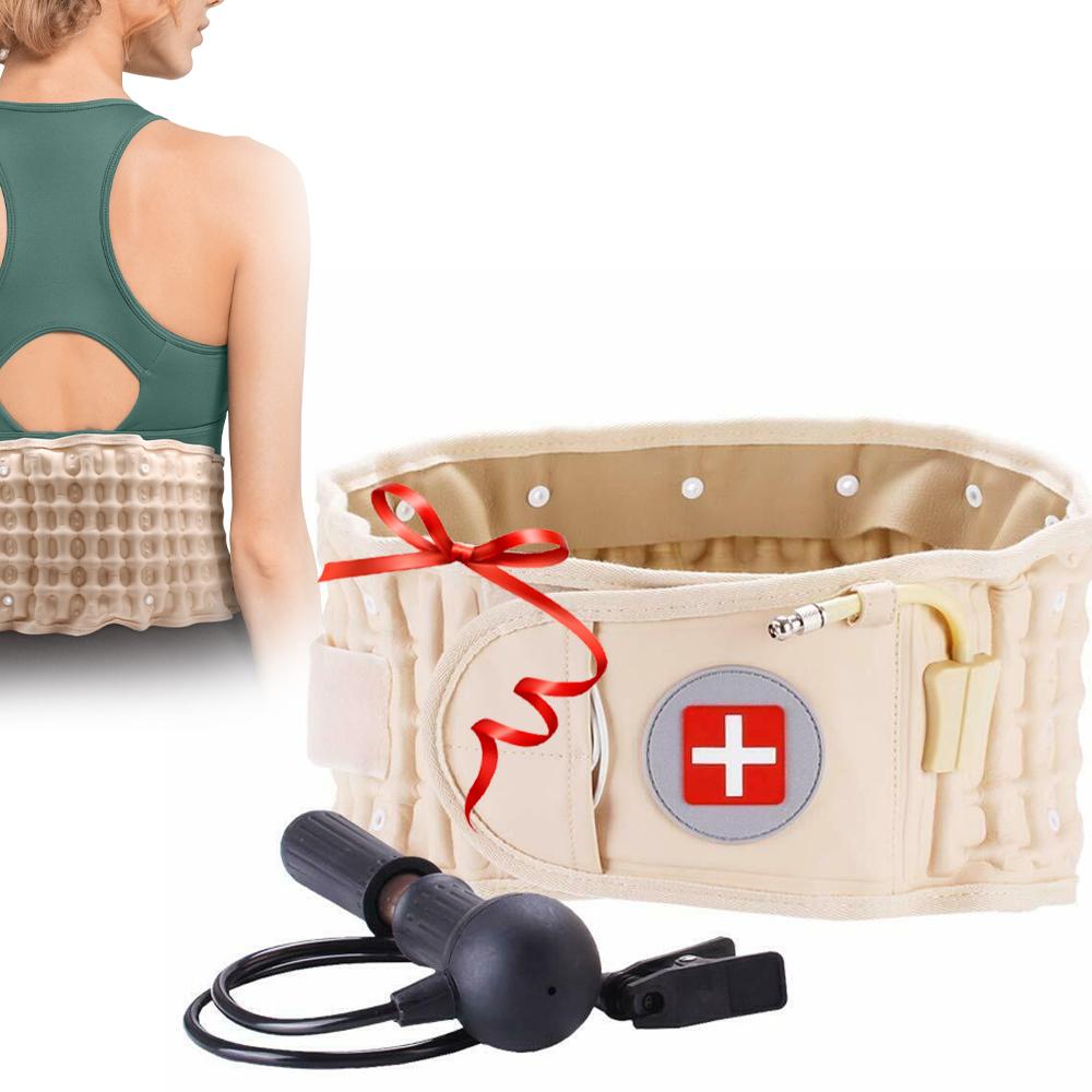 Back Decompression Waist Belt with hand pump and extension belt, designed for lumbar traction therapy.