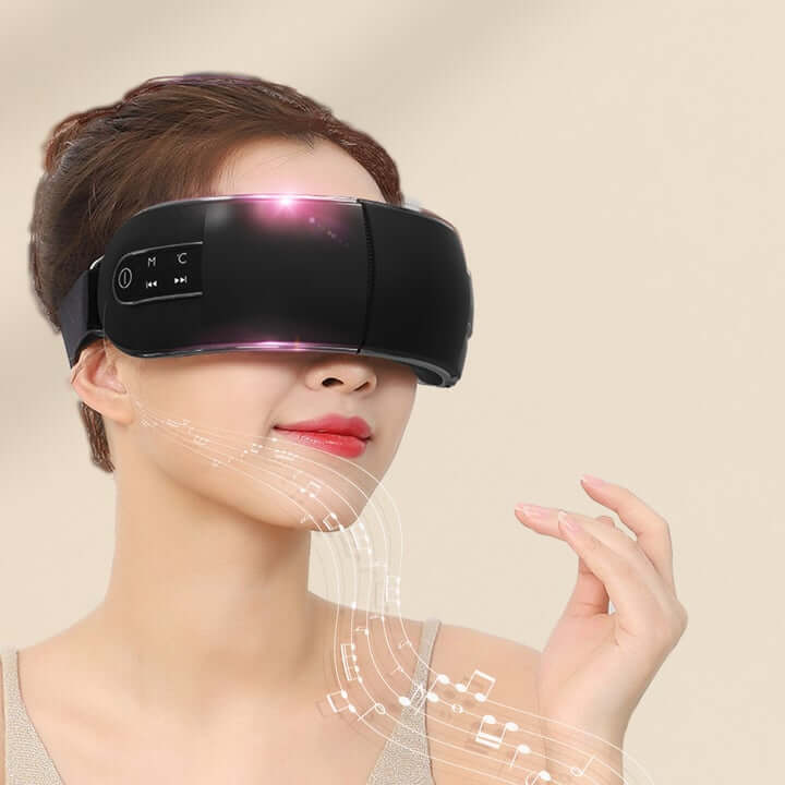 Bella Electric Bluetooth 3D Eye Massager in black, featuring ergonomic design and adjustable settings for eye relaxation.