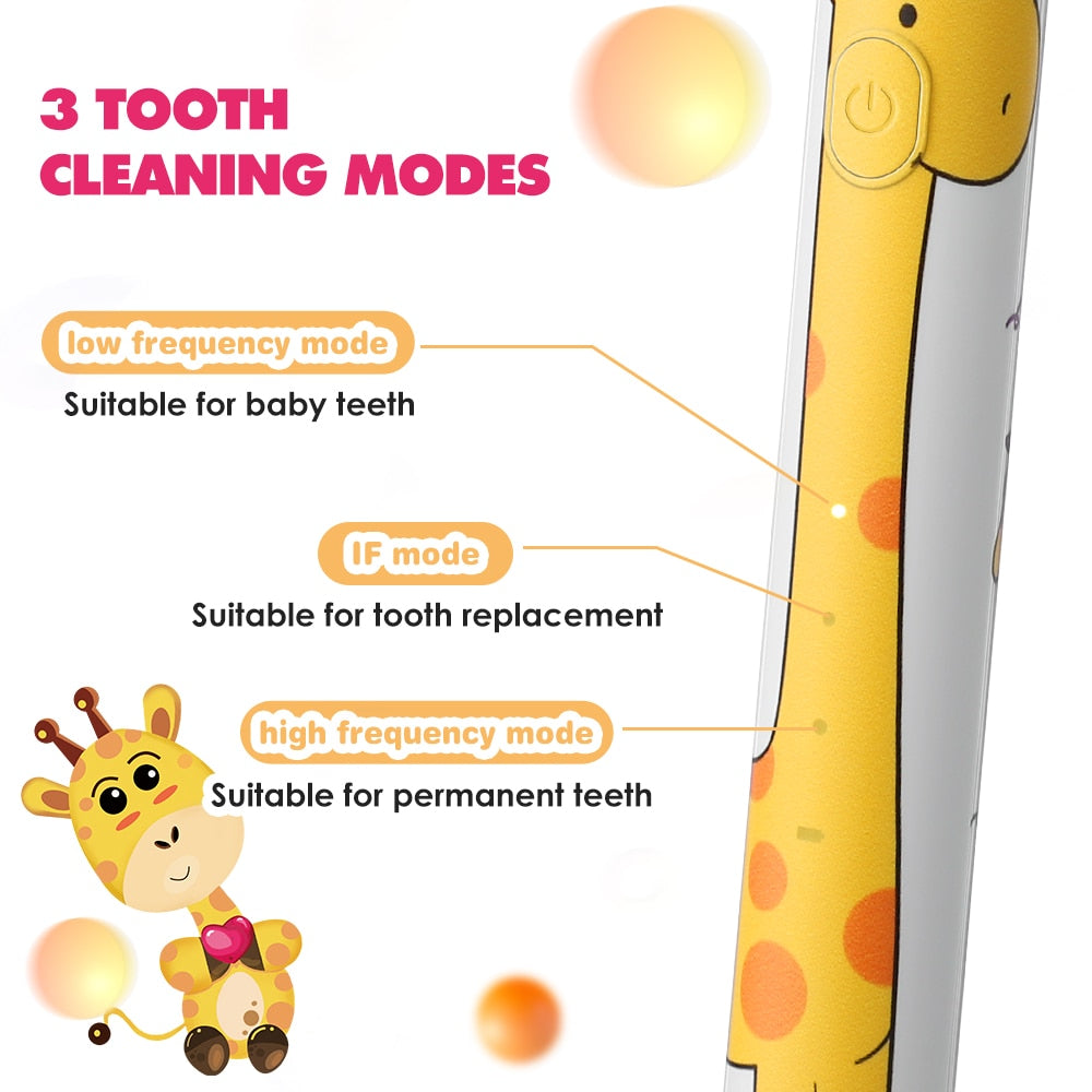 Child Toothbrush featuring cute cartoon designs, ideal for children's dental care with soft bristles and sonic cleaning technology.