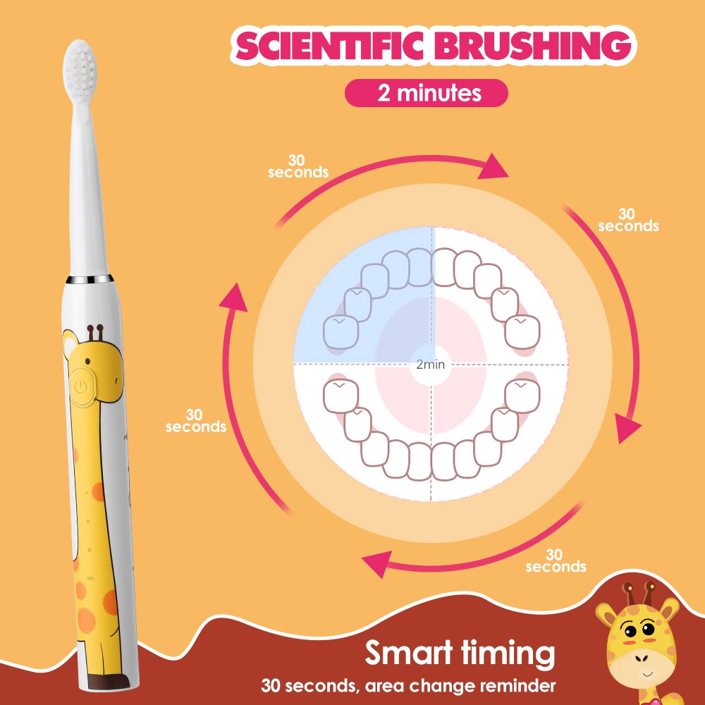 Child Toothbrush featuring cute cartoon designs, ideal for children's dental care with soft bristles and sonic cleaning technology.