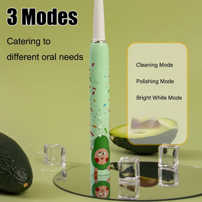 Children Sonic Electric Toothbrush with four replaceable brush heads, designed for gentle cleaning and effective dental care for kids.