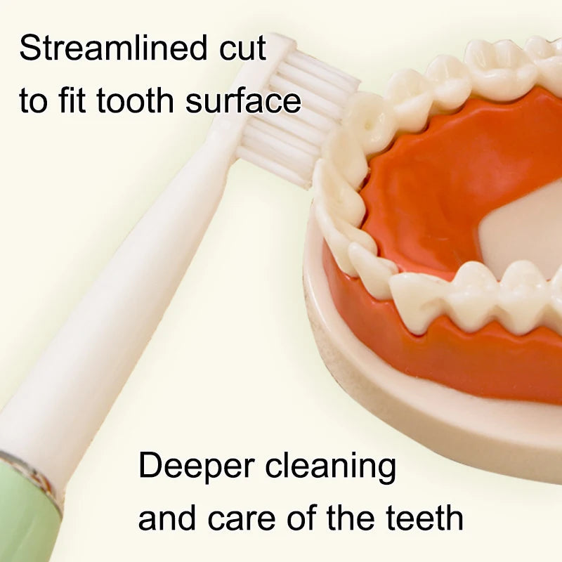 Children Sonic Electric Toothbrush with four replaceable brush heads, designed for gentle cleaning and effective dental care for kids.
