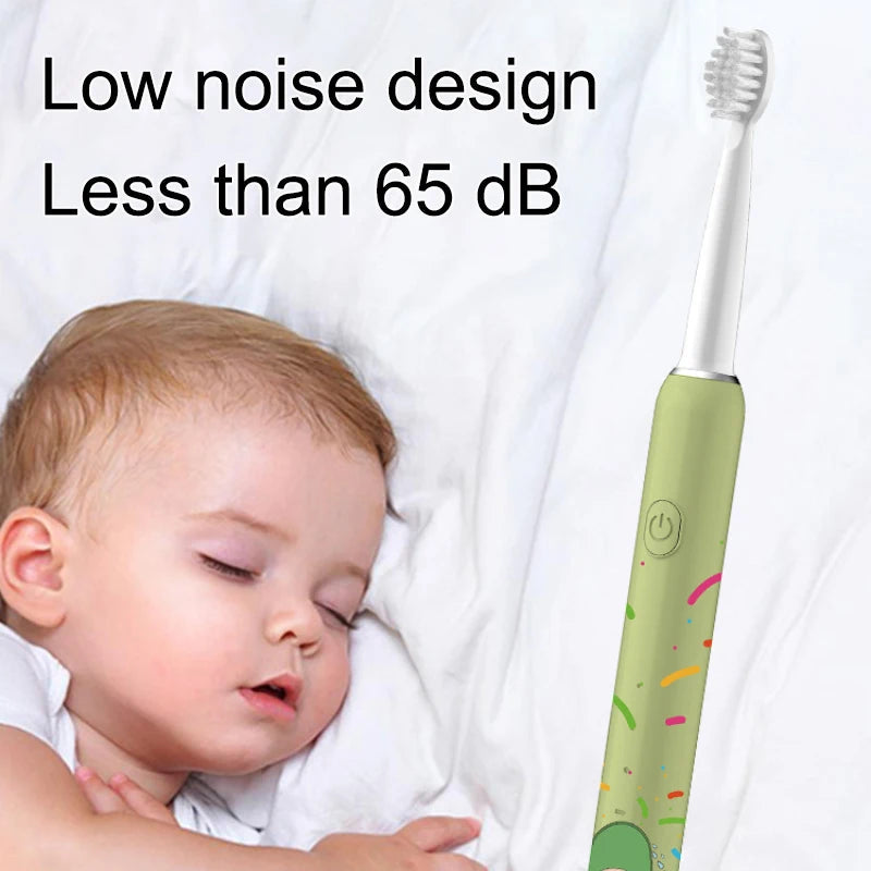 Children Sonic Electric Toothbrush with four replaceable brush heads, designed for gentle cleaning and effective dental care for kids.