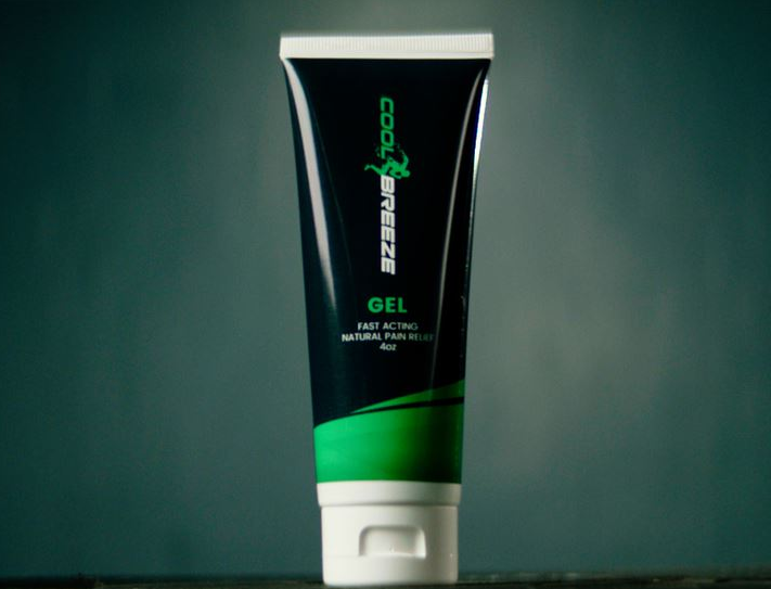 Cool Breeze Pain Relief Gel in a 4oz tube, featuring a sleek design and natural ingredient label, ideal for soothing sore muscles and joints.