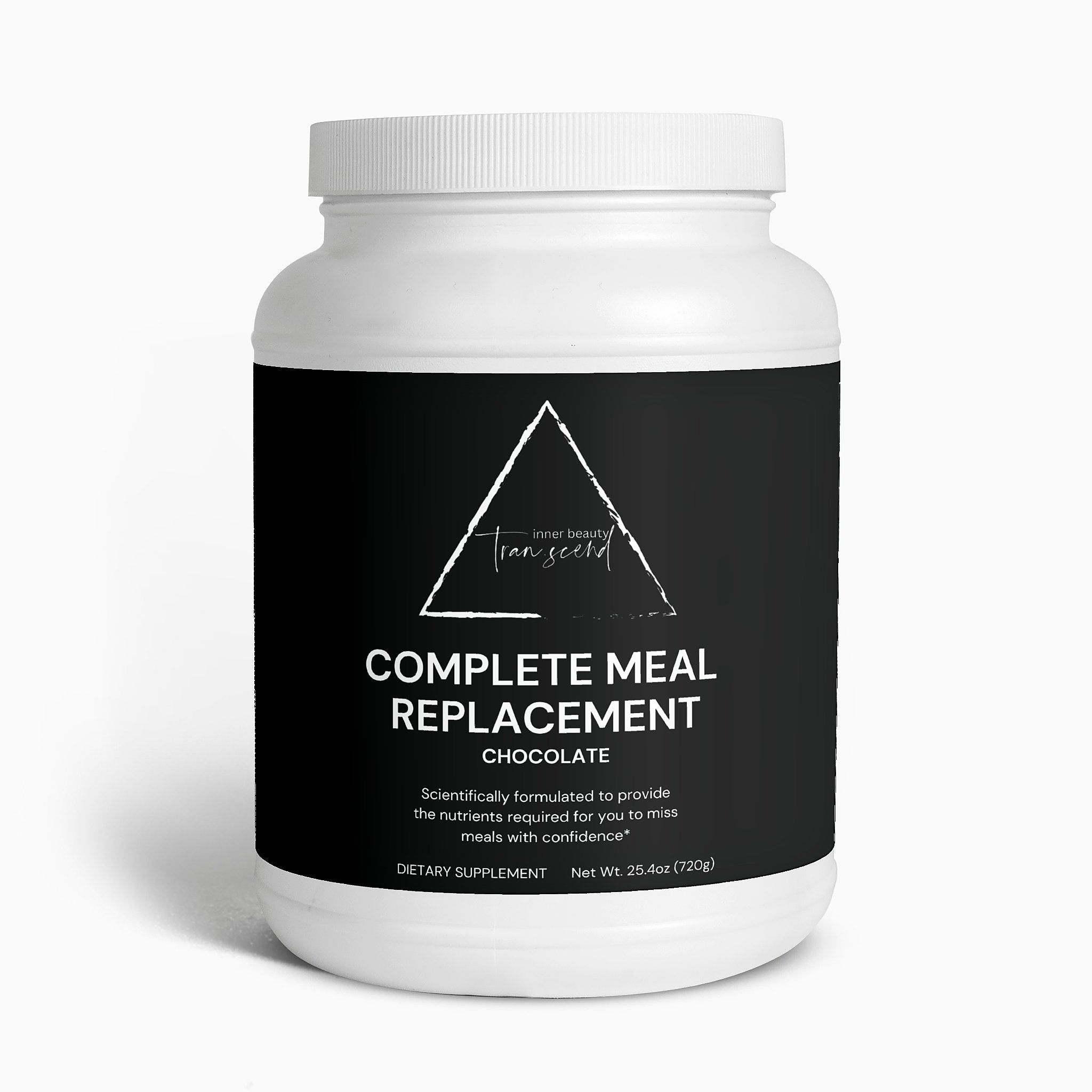 Complete Meal Replacement powder in chocolate flavor, showcasing its rich texture and nutritional benefits.