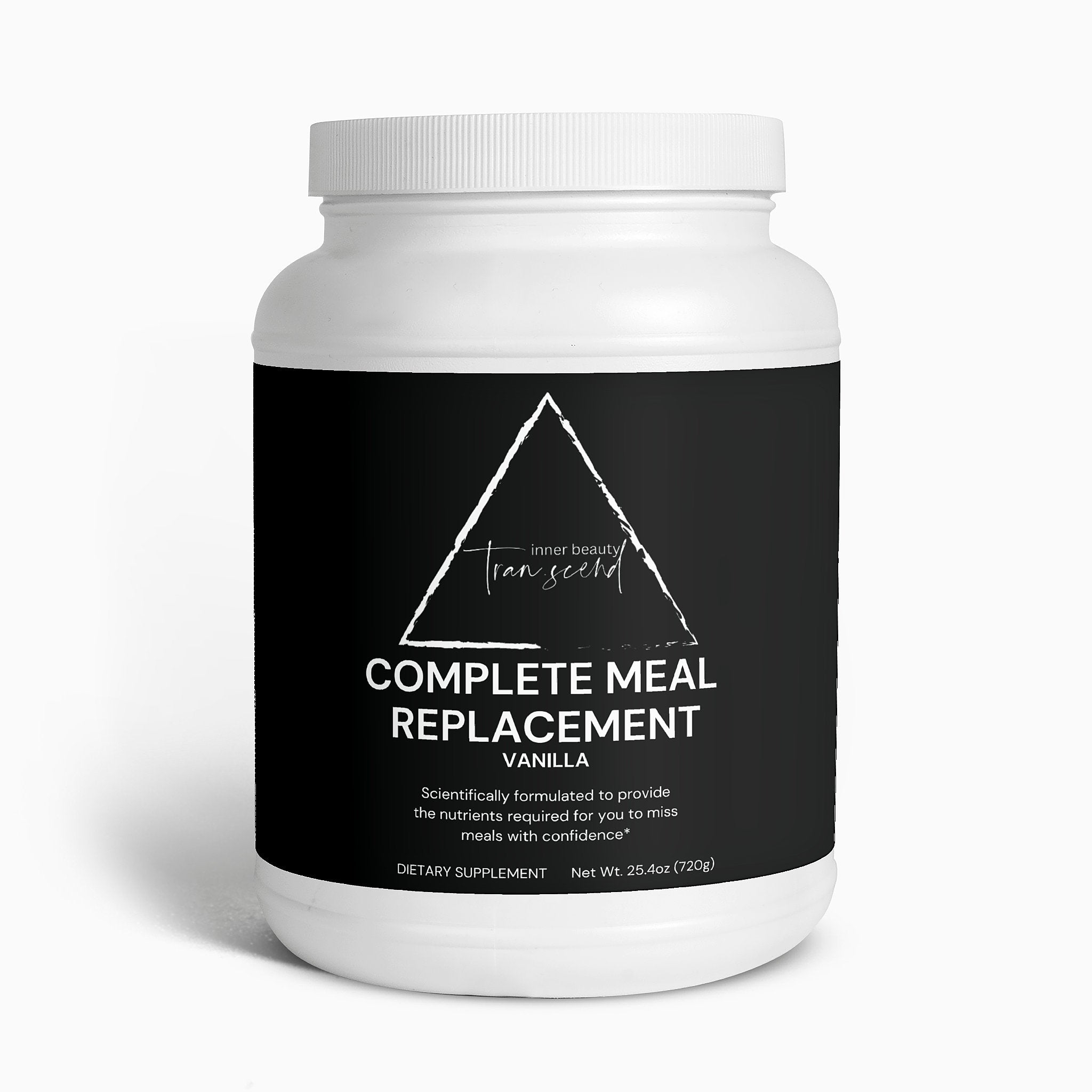 Complete Meal Replacement - Vanilla powder in a container, showcasing its creamy texture and appealing vanilla flavor.