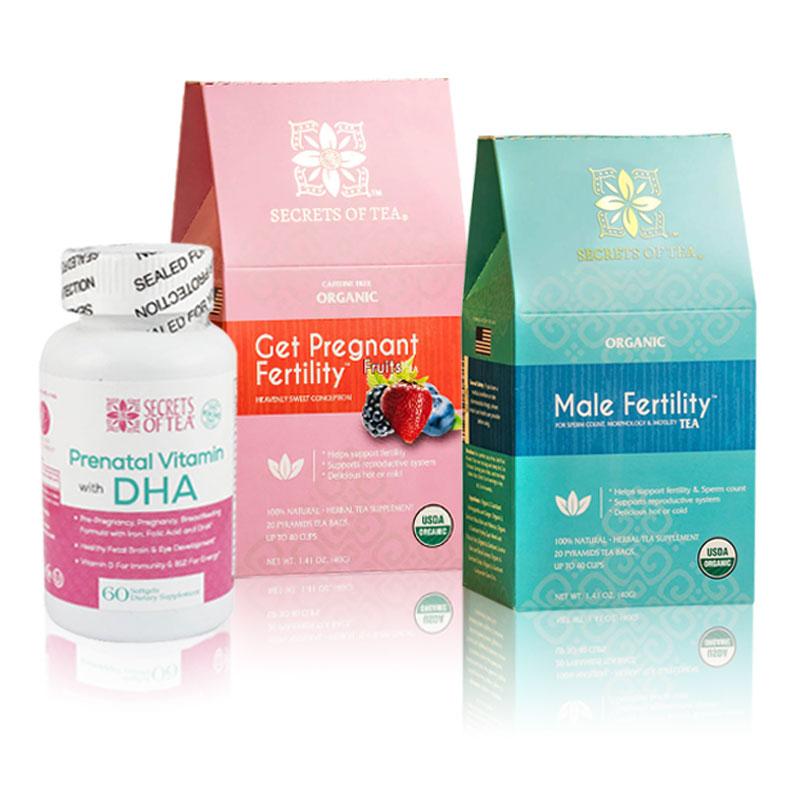 Conception Bundle featuring Prenatal Daily Vitamins and Fertility Tea for couples, promoting healthy pregnancy and reproductive health.