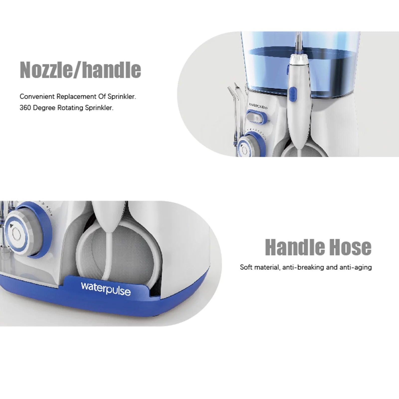 Dental Electric Water Flosser with 5 nozzles and adjustable settings, designed for effective oral hygiene.