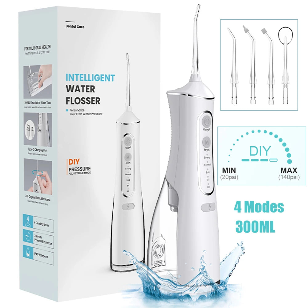 DIY PSI Dental Water Jet Pick Flosser with ergonomic design and multiple nozzles for effective oral care.