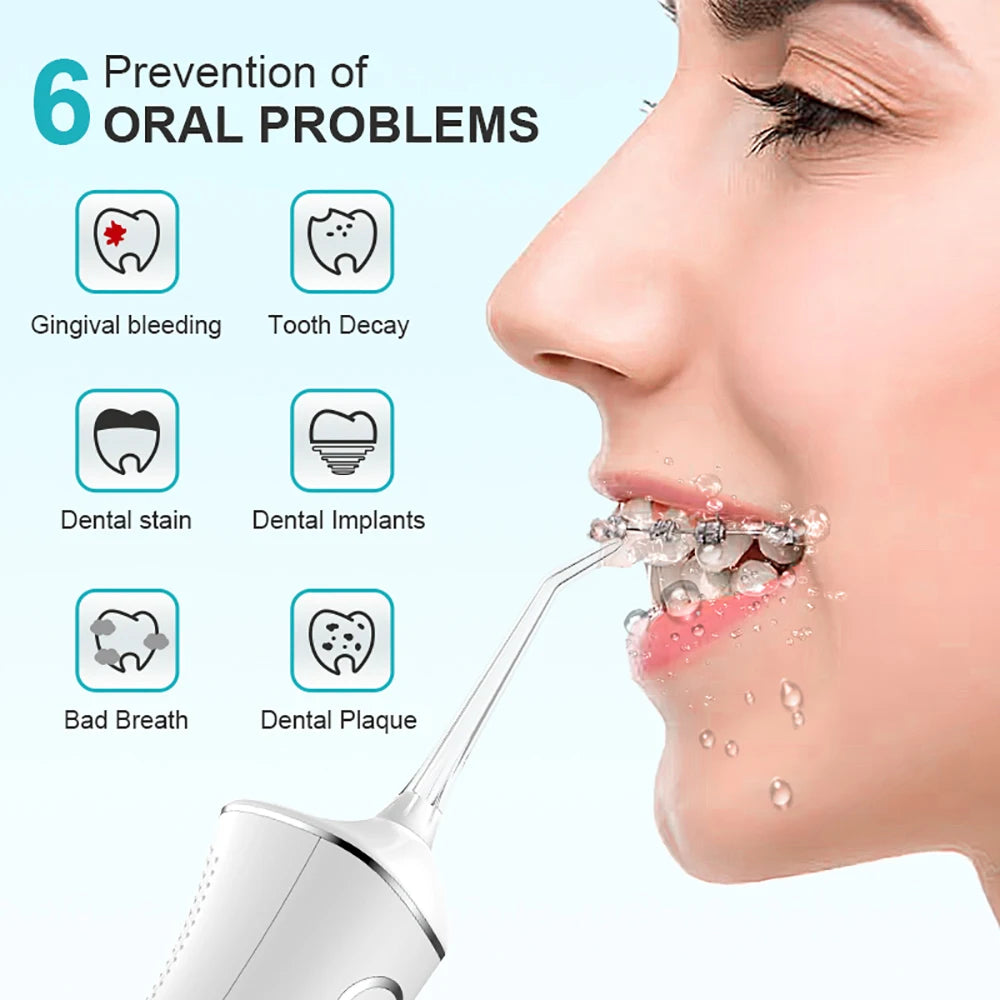 DIY PSI Dental Water Jet Pick Flosser with ergonomic design and multiple nozzles for effective oral care.