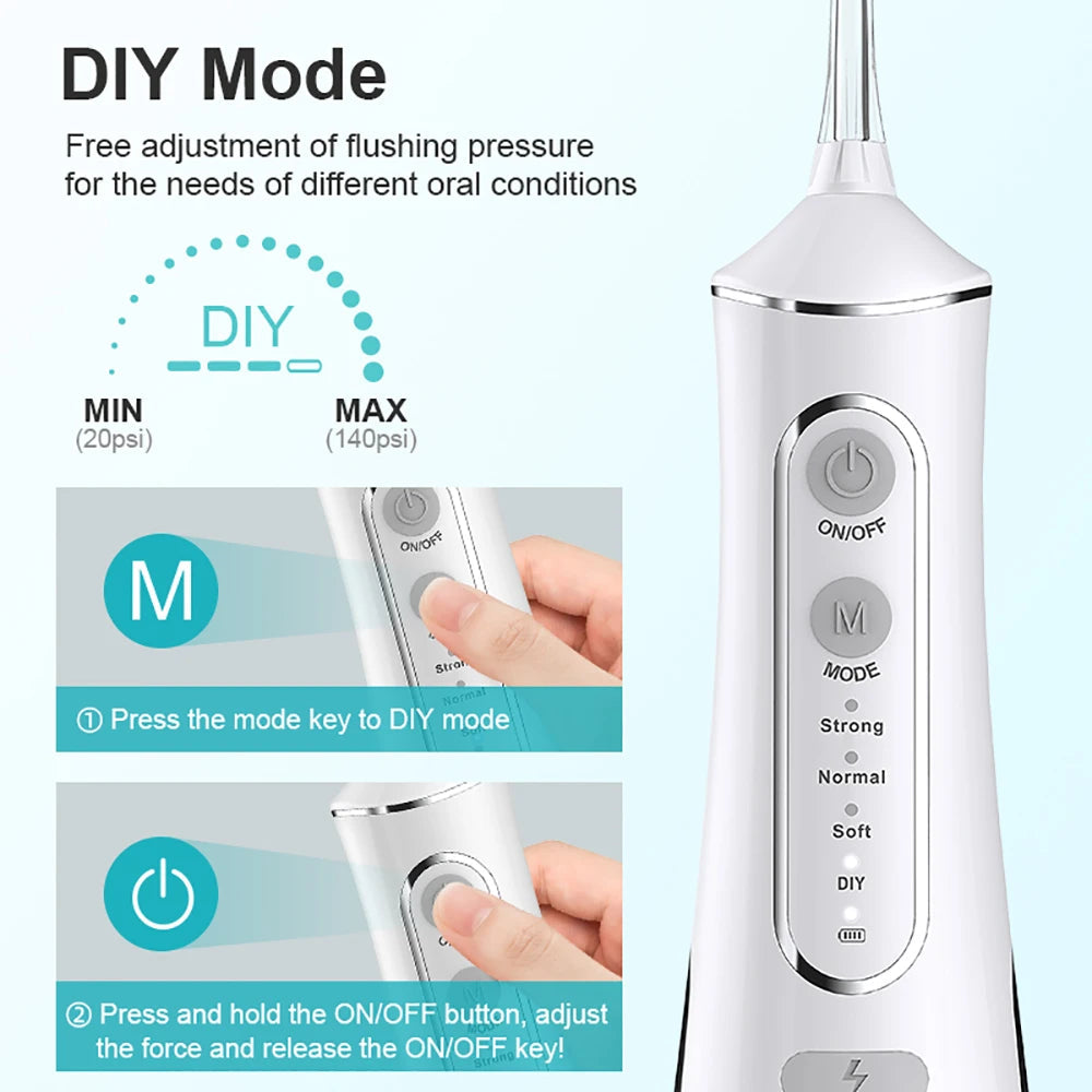 DIY PSI Dental Water Jet Pick Flosser with ergonomic design and multiple nozzles for effective oral care.