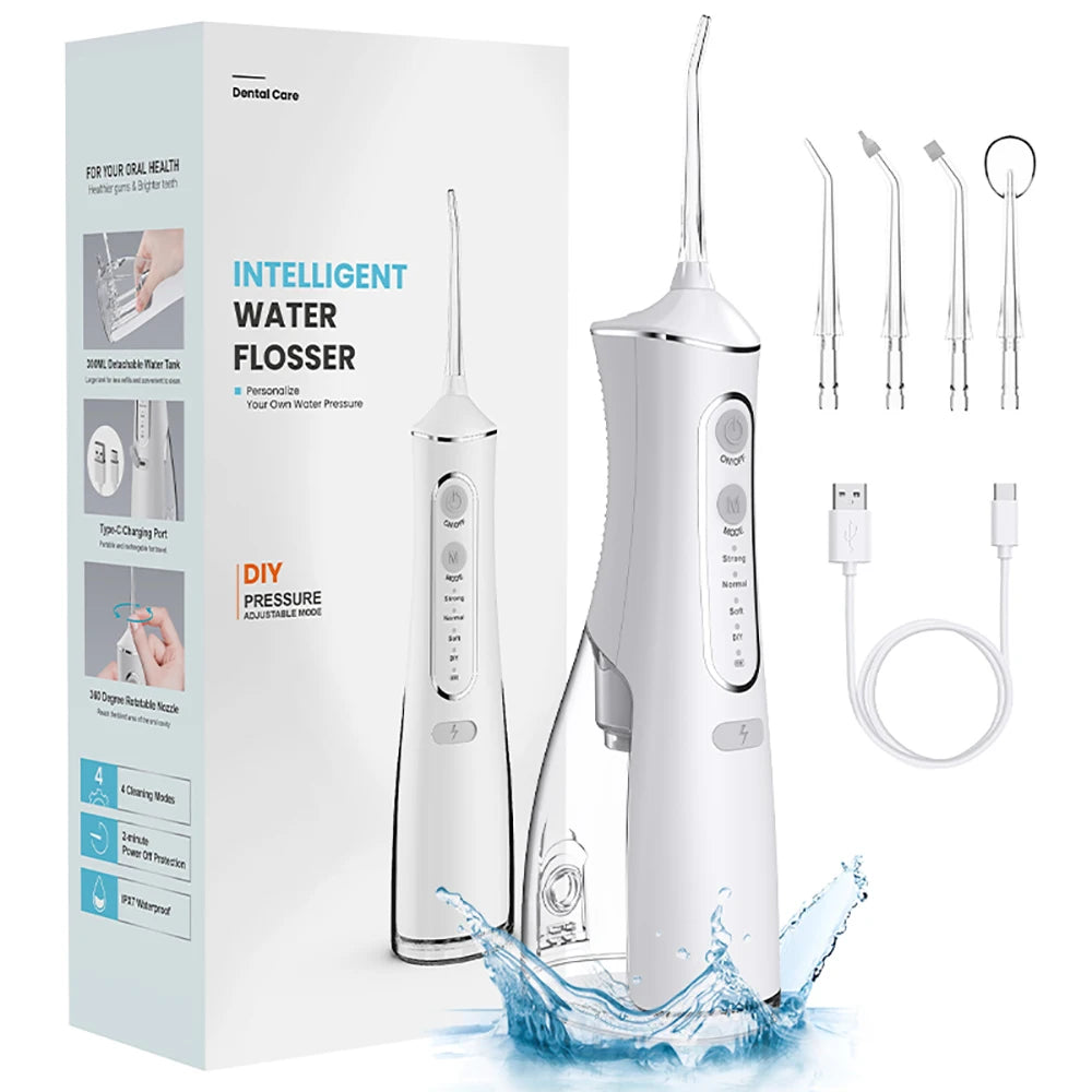 DIY PSI Dental Water Jet Pick Flosser with ergonomic design and multiple nozzles for effective oral care.