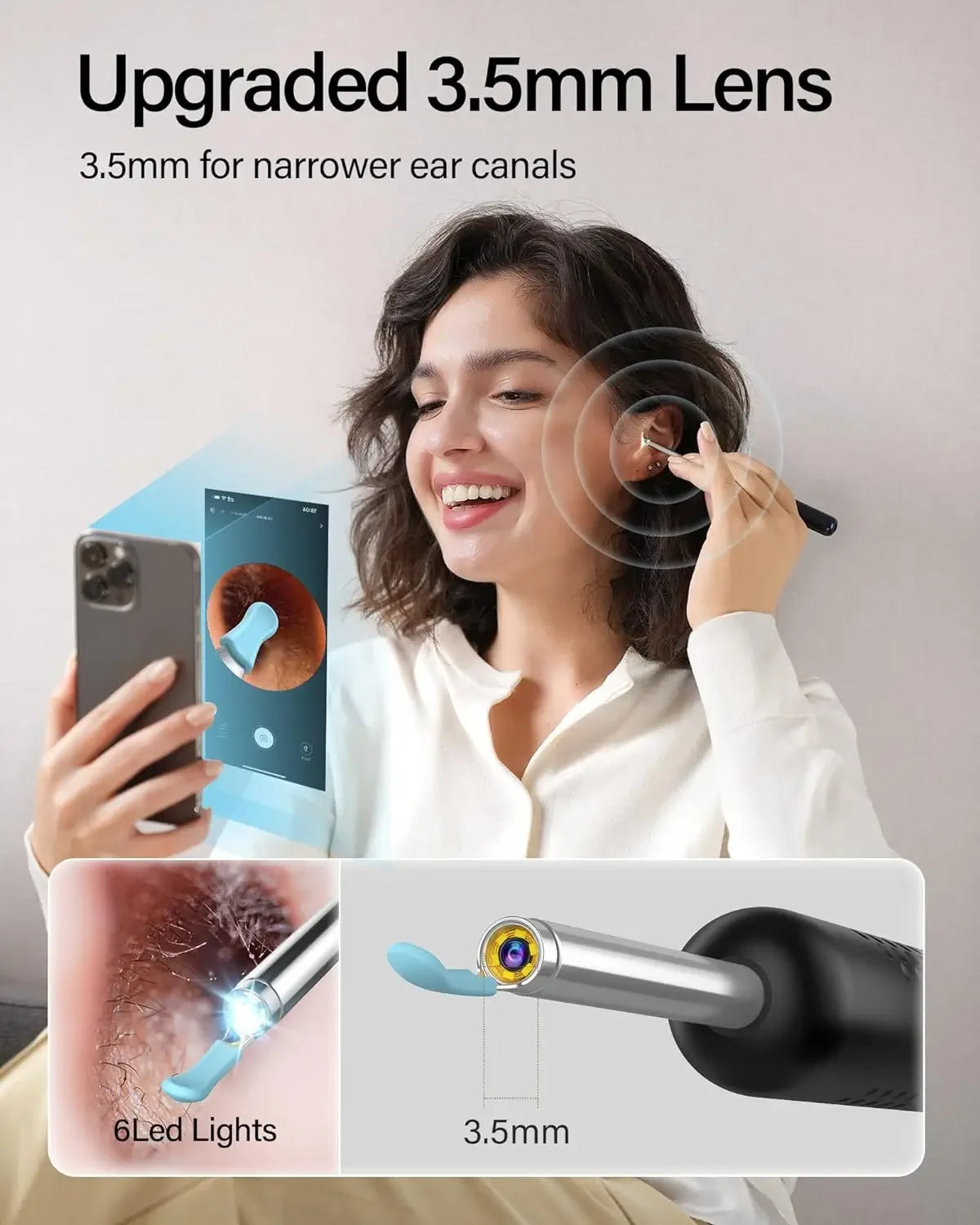 Ear Wax Removal Tool featuring a 1296P HD camera and silicone ear spoons, designed for effective ear cleaning.