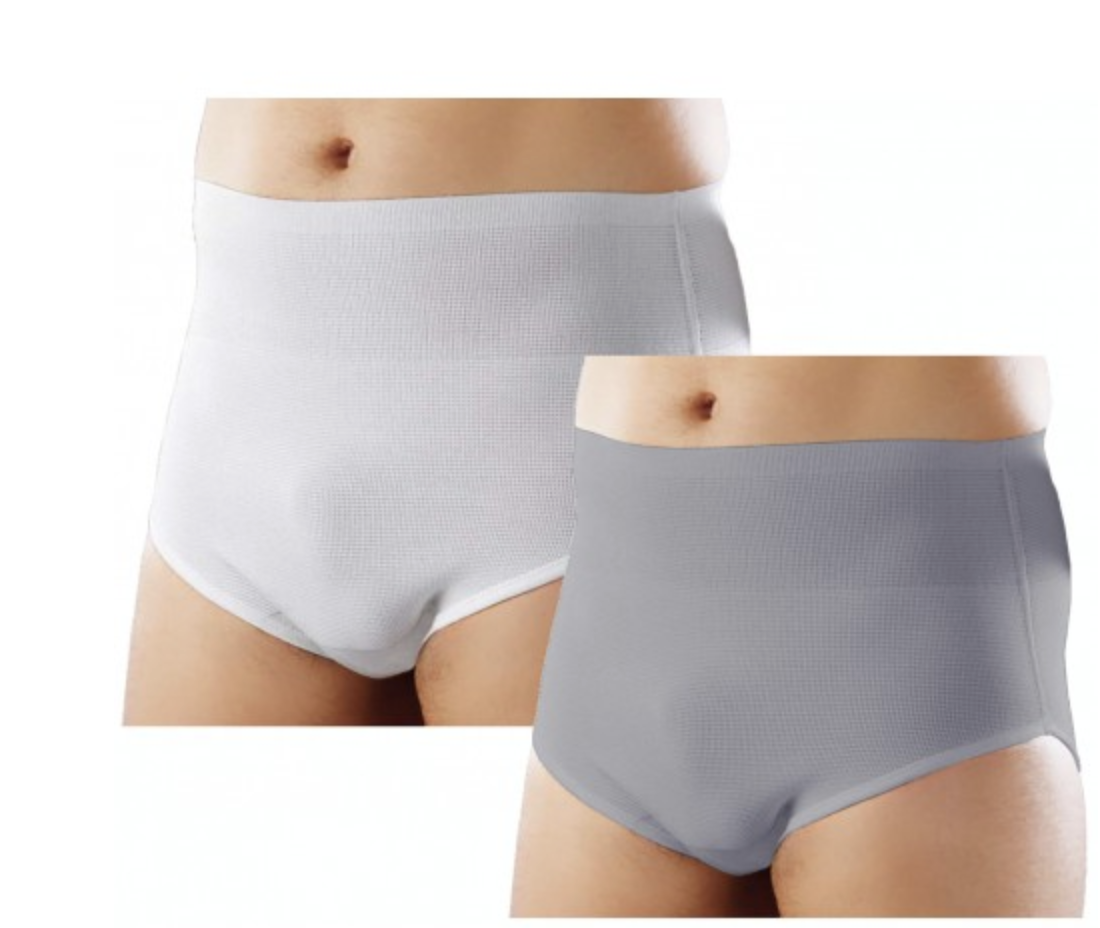 Elastic Containment Slip/Brief for male post-surgery support, featuring a closed design for comfort and abdominal support.