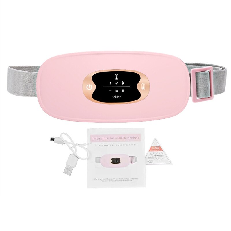 Electric Abdominal Heating Massager in pink, designed for soothing warmth and relief from menstrual pain, featuring USB charging and adjustable settings.