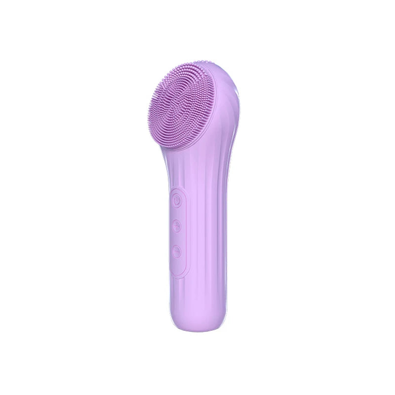 Electric Face Cleaner Sonic Silicone Facial Cleansing Brush in pink color with bamboo charcoal bristles, showcasing its sleek design and USB charging port.