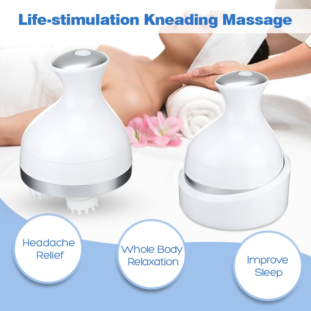 Electric Head Massage Device with 3D silicone massage heads for stress relief and scalp health.