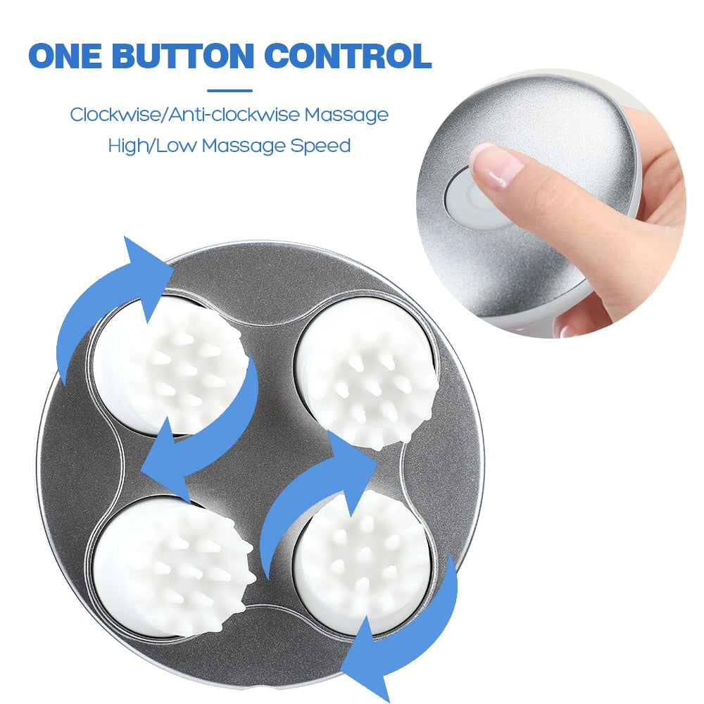 Electric Head Massage Device with 3D silicone massage heads for stress relief and scalp health.