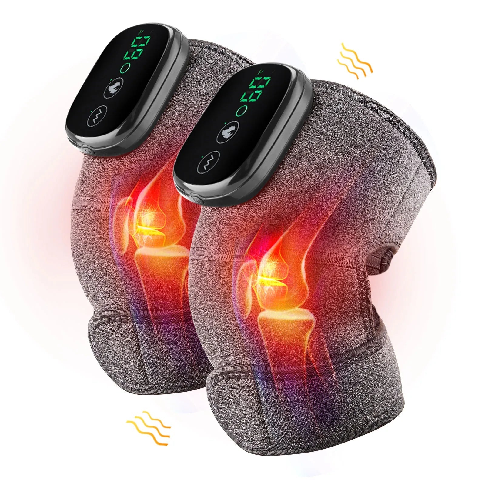 Electric Heating Knee Massager featuring far infrared technology, designed for pain relief and comfort with a digital display controller.