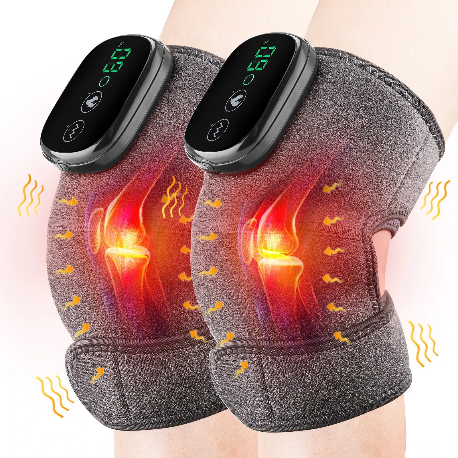 Electric Heating Knee Massager featuring far infrared technology, designed for pain relief and comfort with a digital display controller.