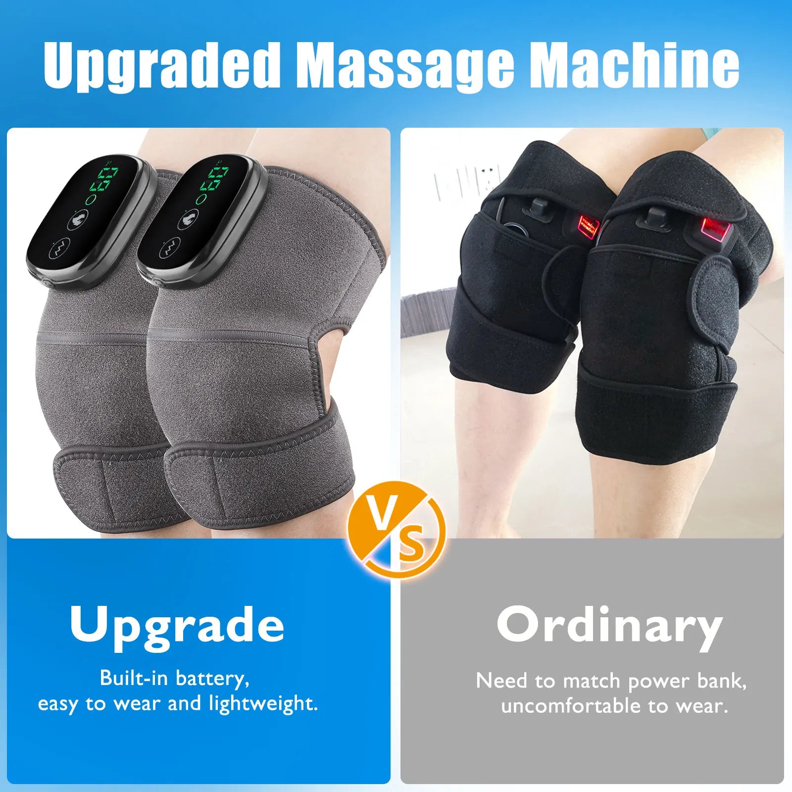 Electric Heating Knee Massager featuring far infrared technology, designed for pain relief and comfort with a digital display controller.