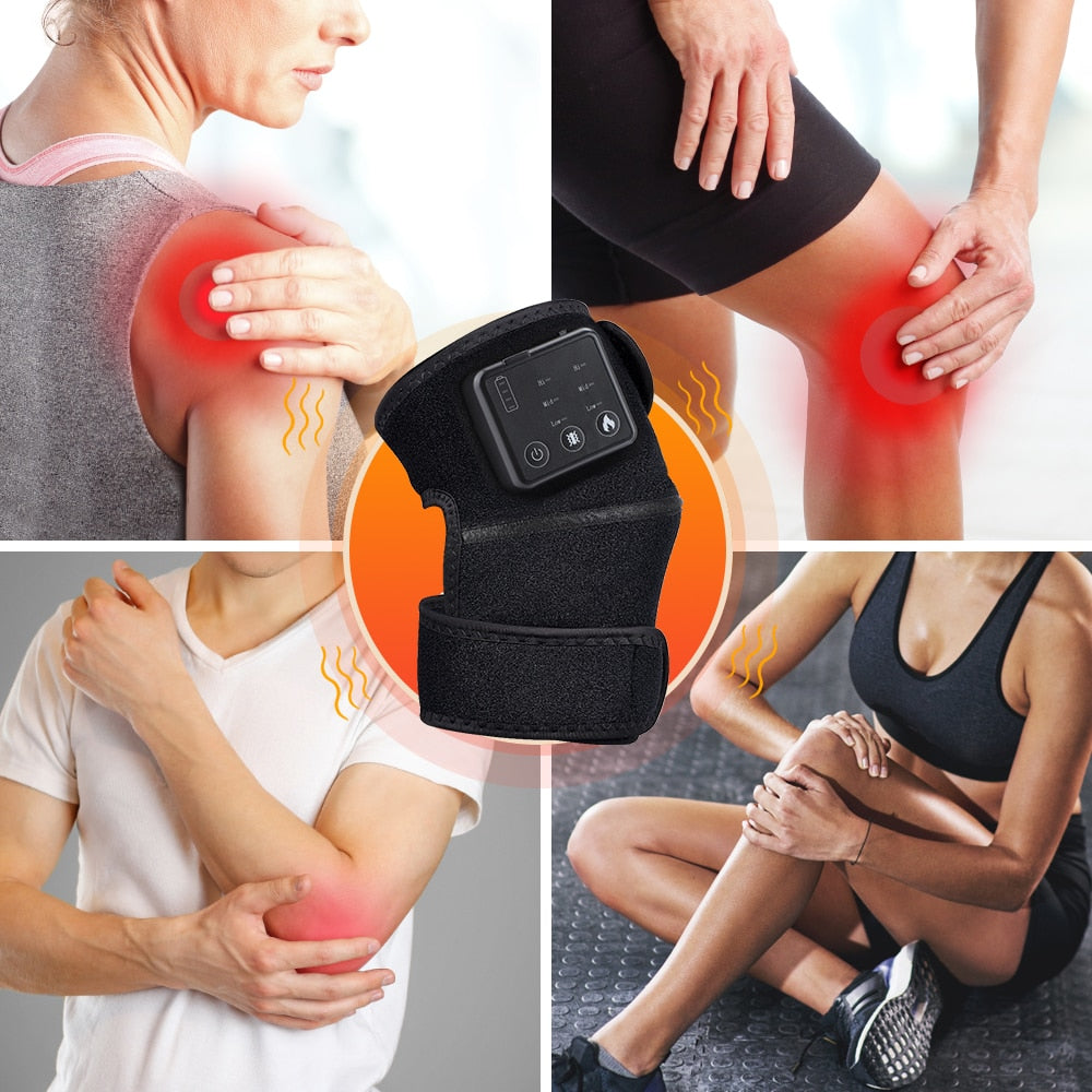 Electric Infrared Heating Knee Massager in black, designed for arthritis relief with adjustable settings and USB charging.