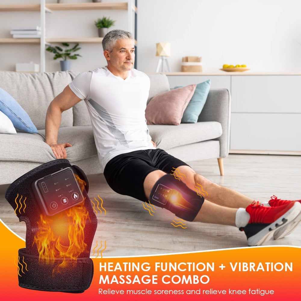 Electric Infrared Heating Knee Massager in black, designed for arthritis relief with adjustable settings and USB charging.