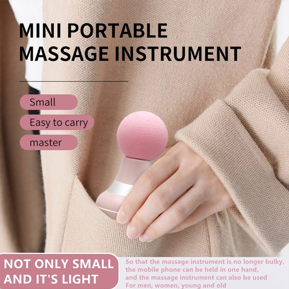 Electric Mini Handheld Massage Gun in various colors, showcasing its compact design and USB charging feature.