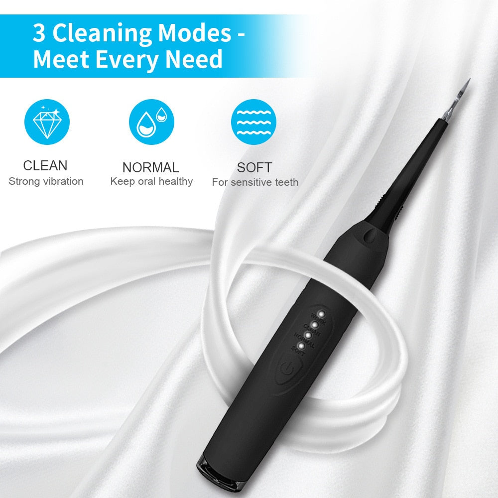 Electric Tooth Cleaner Sonic Dental Scaler with LED light, mouth mirror, and tongue scraper for effective teeth whitening and dental hygiene.