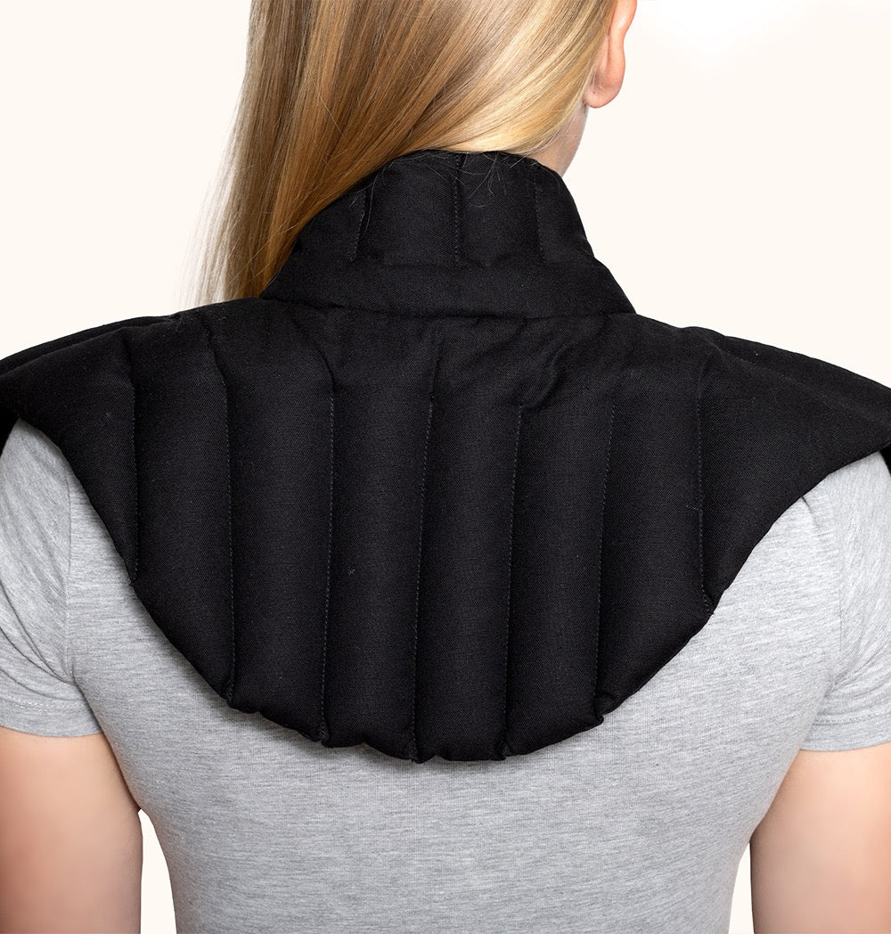 Embrace Shoulder Wrap filled with flaxseed and lavender, designed for soothing neck and shoulder relief.