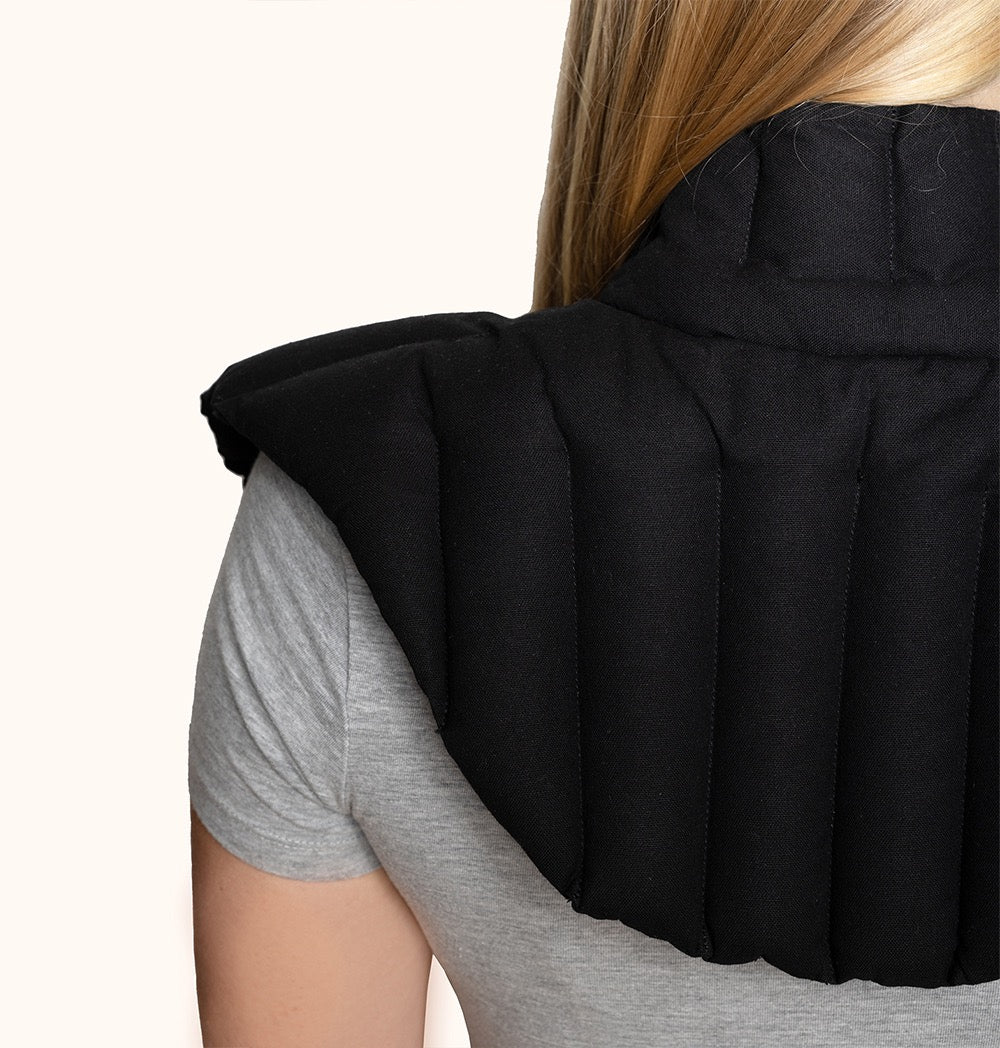 Embrace Shoulder Wrap filled with flaxseed and lavender, designed for soothing neck and shoulder relief.